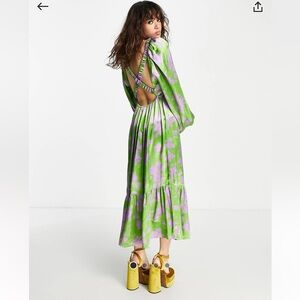 Topshop Green and Lavender Floral Maxi Skirt